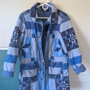 Blue Patchwork Women's Coat